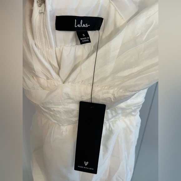 NWT Lulus Plunge Midi Dress, spaghetti strap w/ruffle, lace-up back, Tencel, Wht - Picture 7 of 15